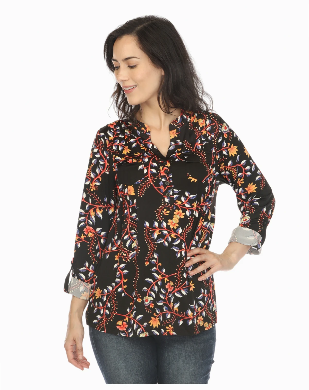 Women's Paisley Button Front Tunic Top