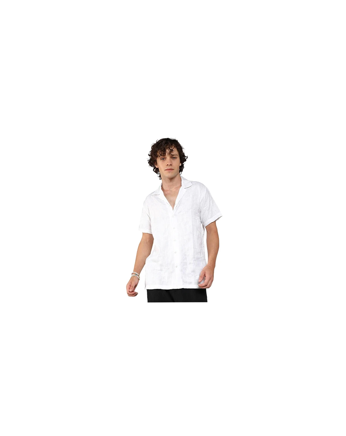 Men's Chalk White Embroidered Heathered Shirt