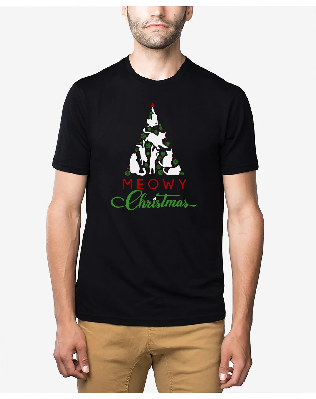 Men's Meowy Christmas Tree Premium Blend Word Art T-Shirt