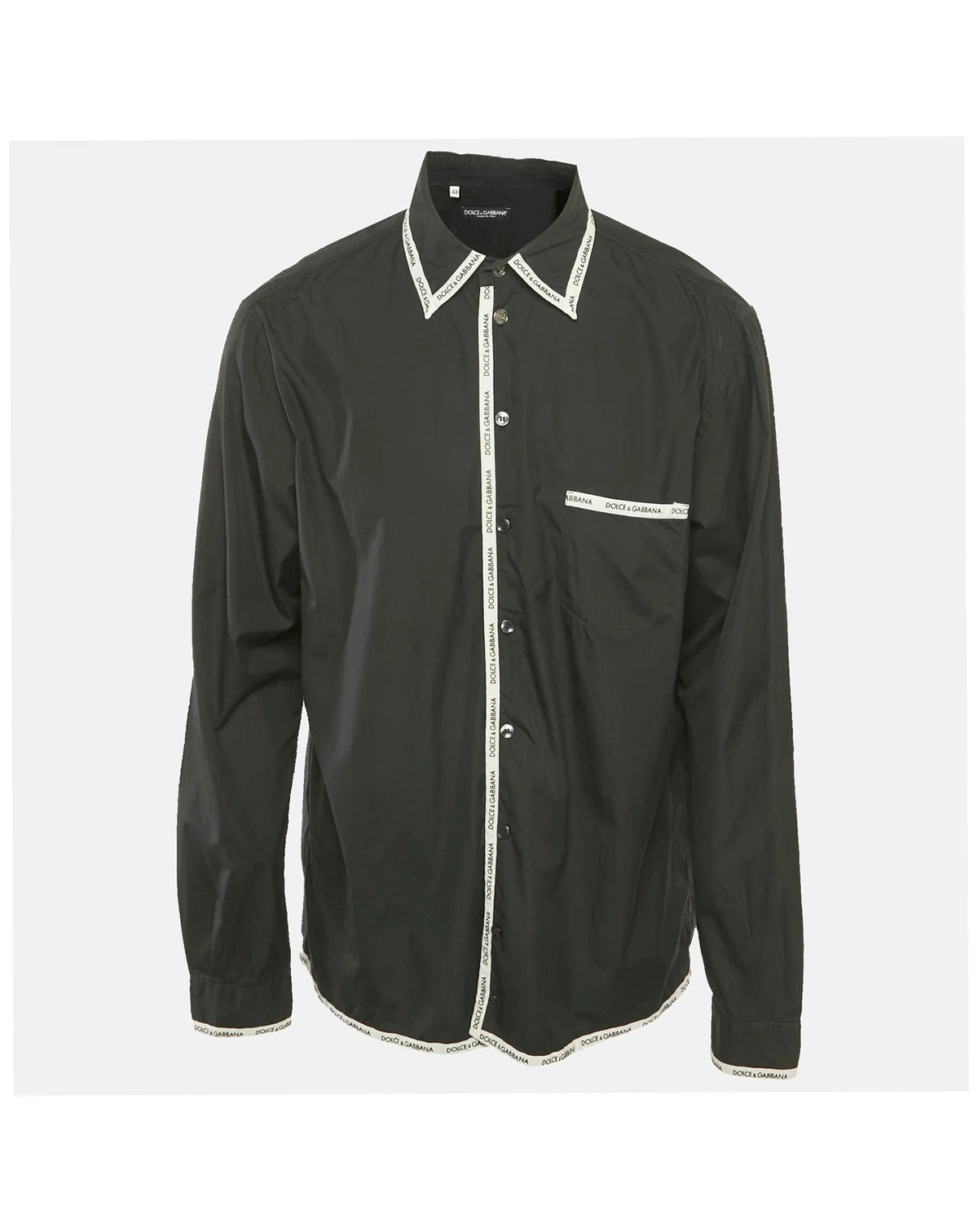 Men's Black Cotton Logo Trimmed Button Front Shirt