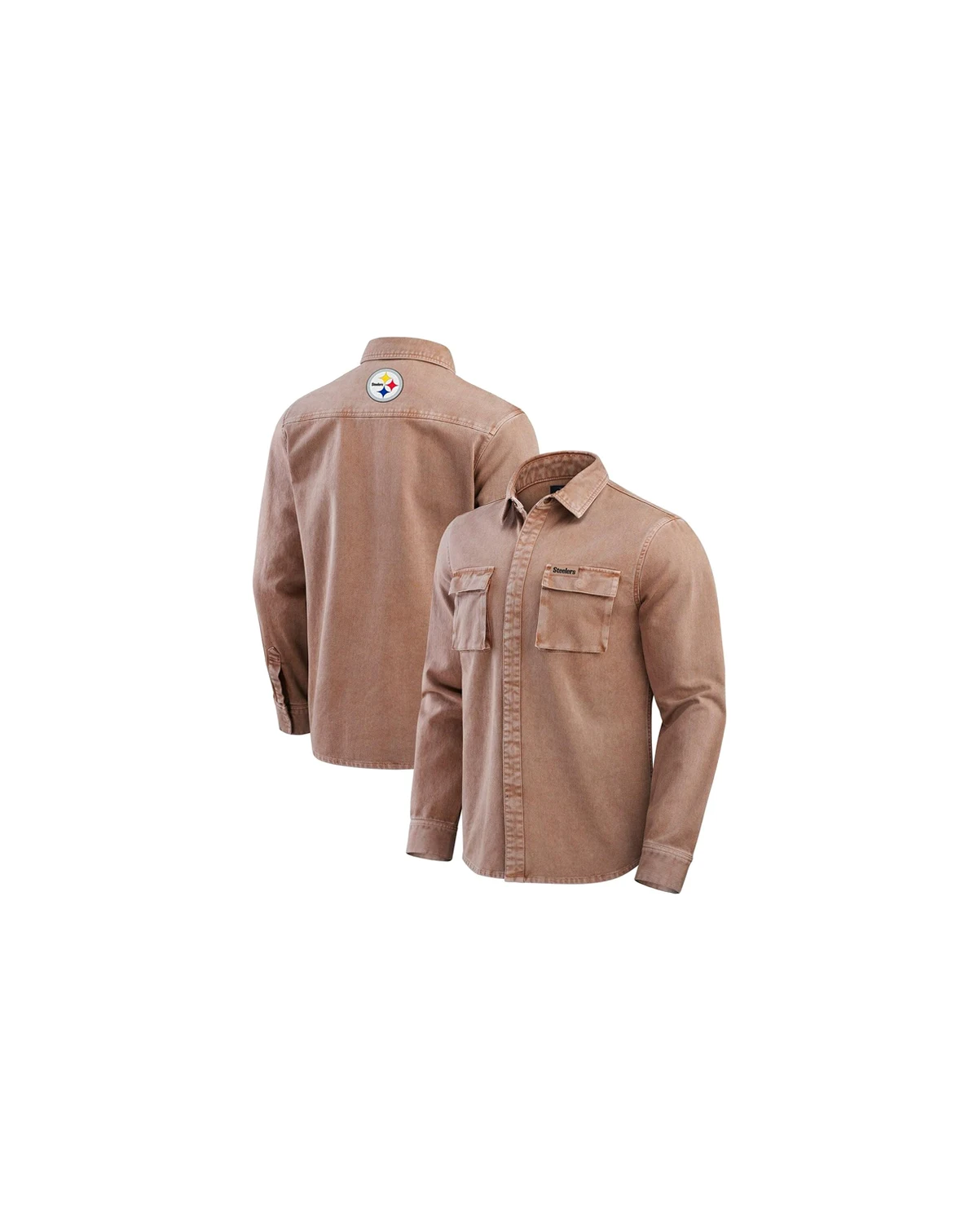 Men's Brown Pittsburgh Steelers Garment Dyed Long Sleeve Full Snap Shirt