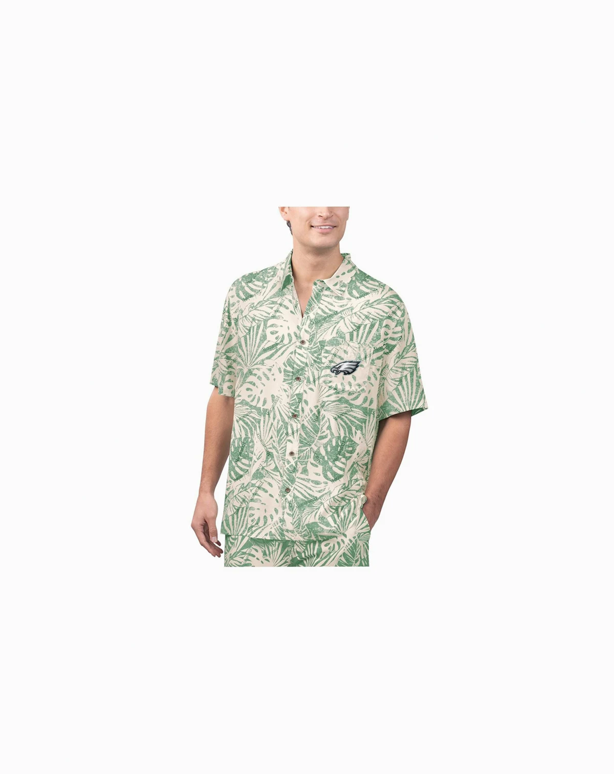 Men's Tan Philadelphia Eagles Sand Washed Monstera Print Party Button-Up Shirt