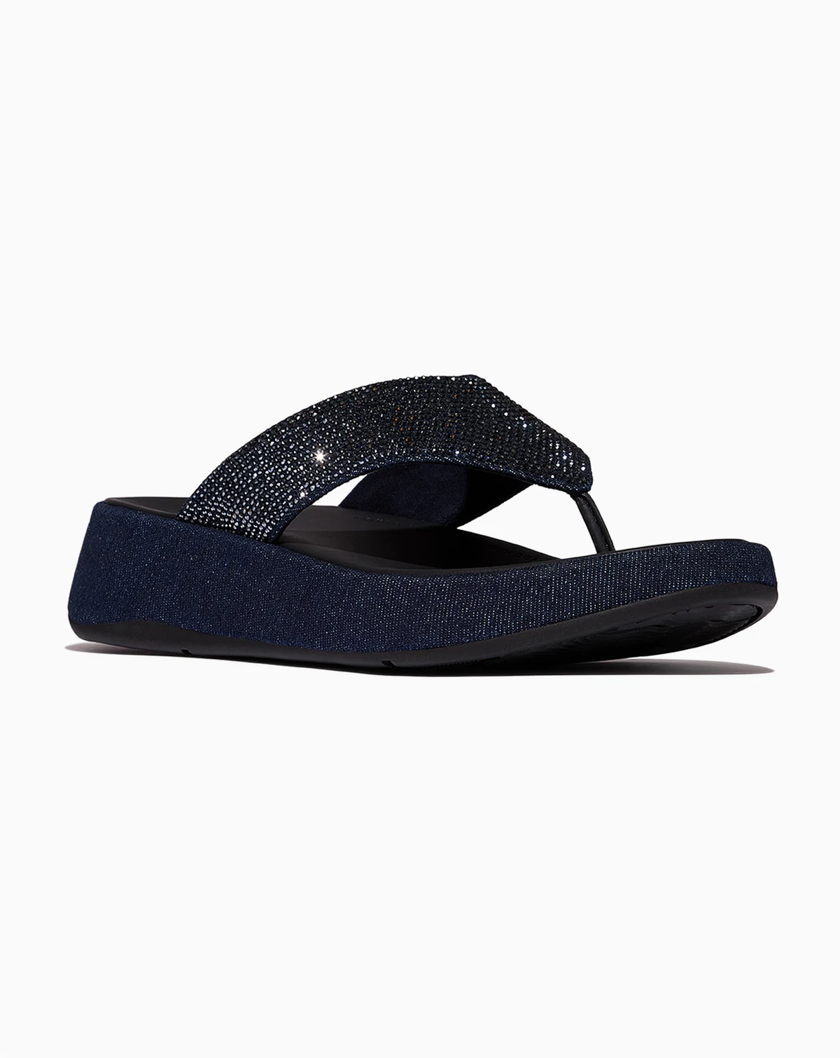 Women's F-Mode Toe-Post Denim and Hotfix Slip-On Sandals