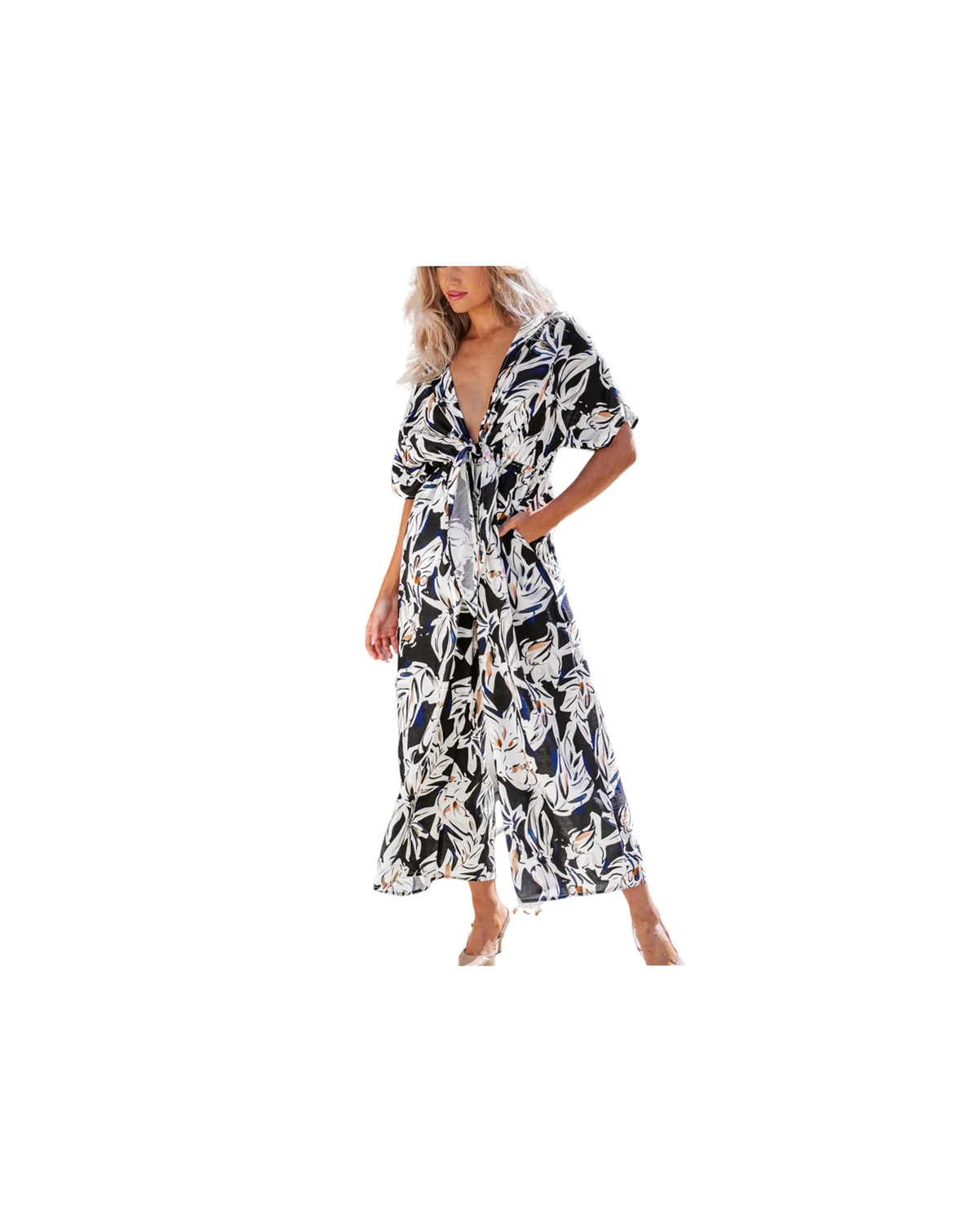 Women's Floral Print V-Neck Wide Leg Jumpsuit