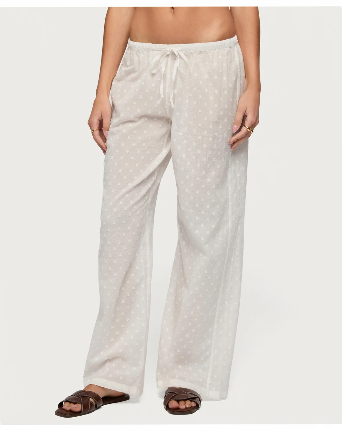 Women's Embroidered Polka Dot Sheer Cotton Pants