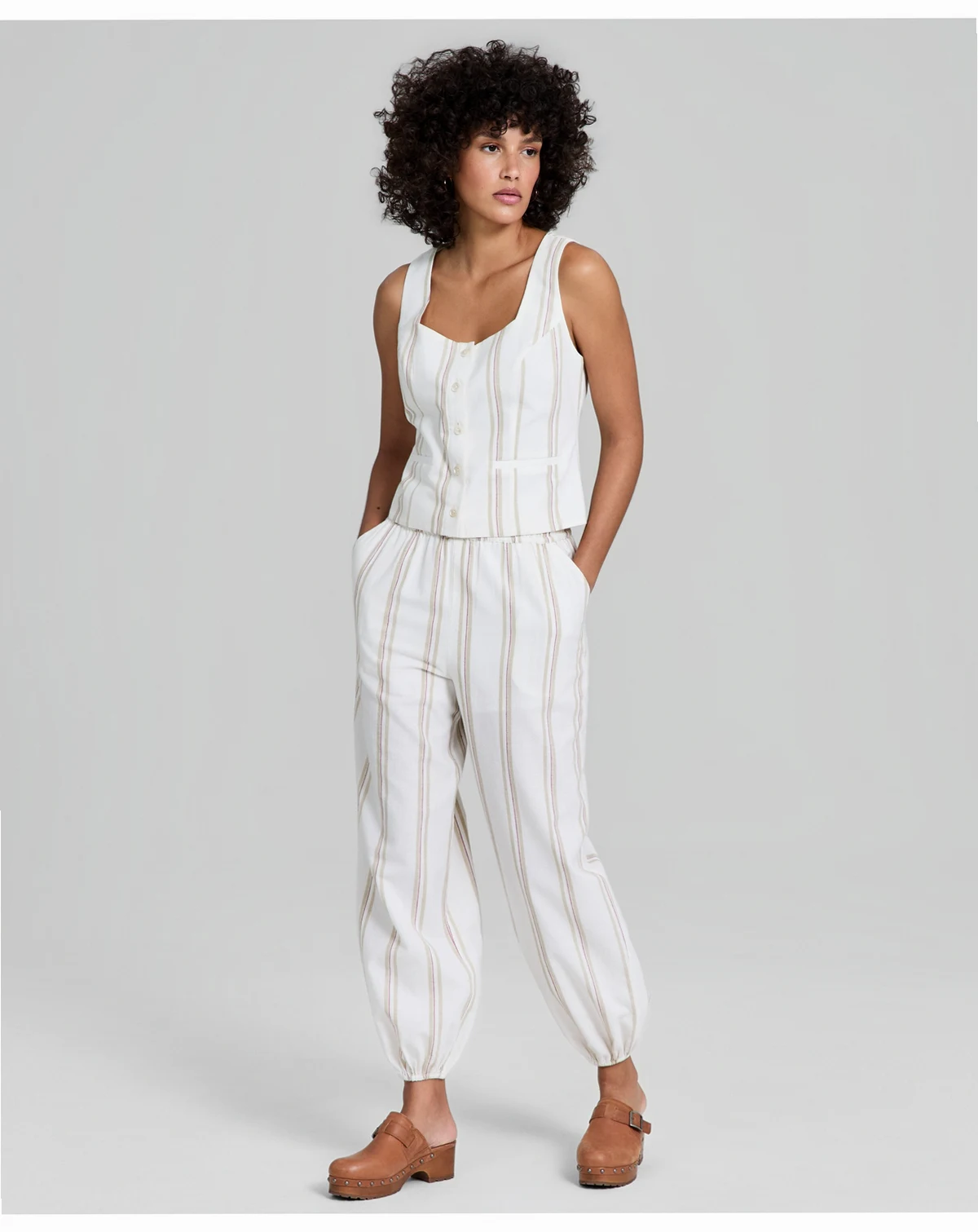 Petite Striped Linen-Blend Balloon Pants, Macy's Exclusive