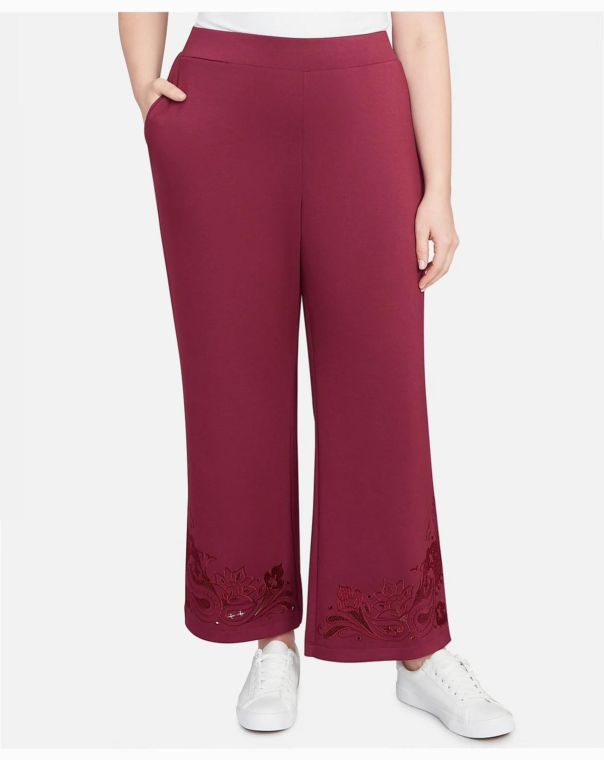 Plus Size Wide Leg Floral Cutout Pants
