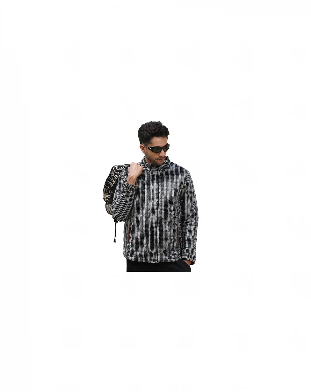 Men's Midnight Black Woven-Striped Quilted Jacket