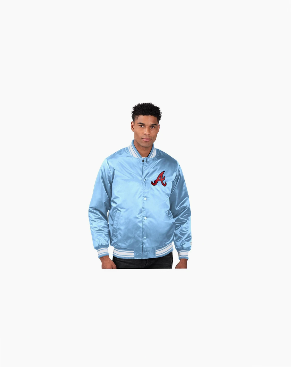 Men's Light Blue Atlanta Braves Locker Room Satin Full-Snap Varsity Jacket