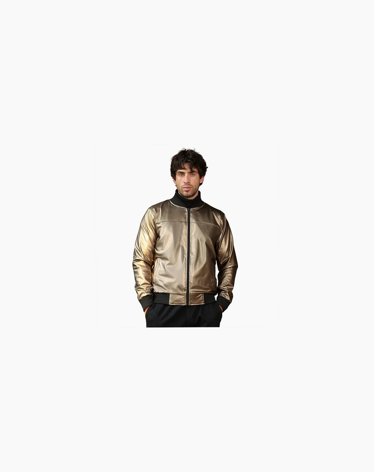 Men's Antique Bronze Patent-Panel Bomber Jacket