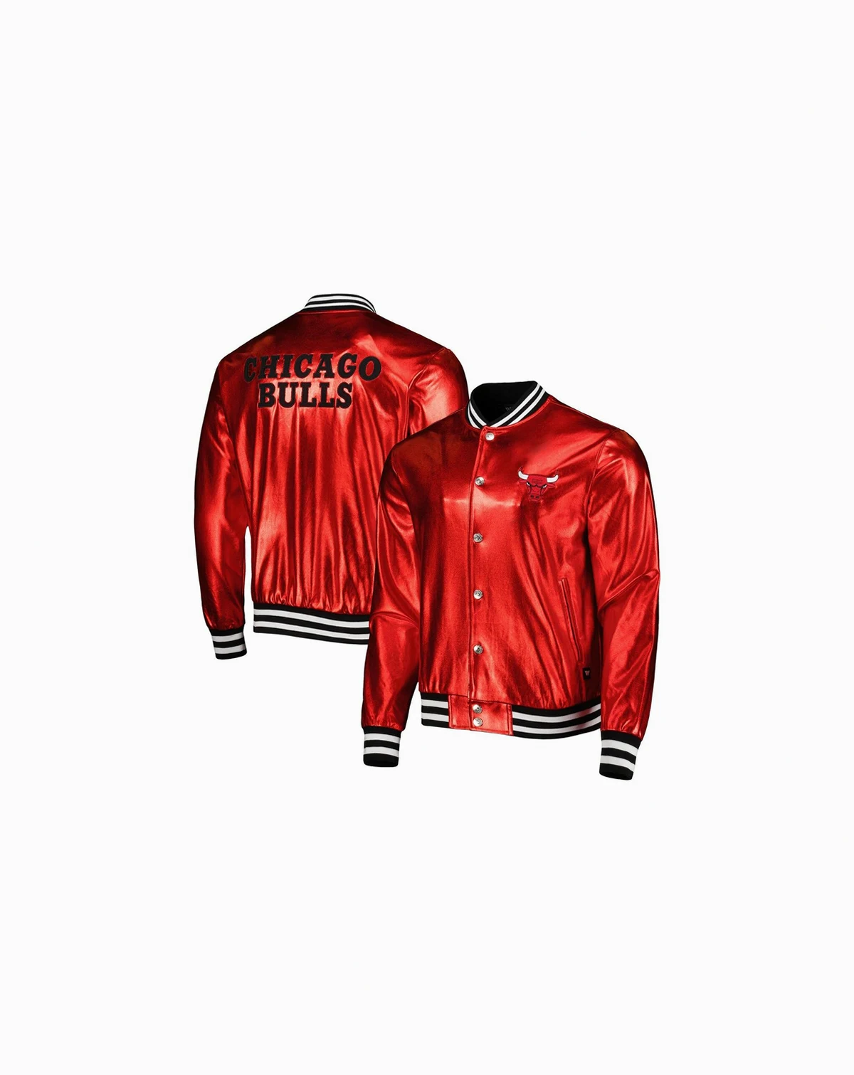 Men's and Women's Red Chicago Bulls Metallic Full-Snap Bomber Jacket