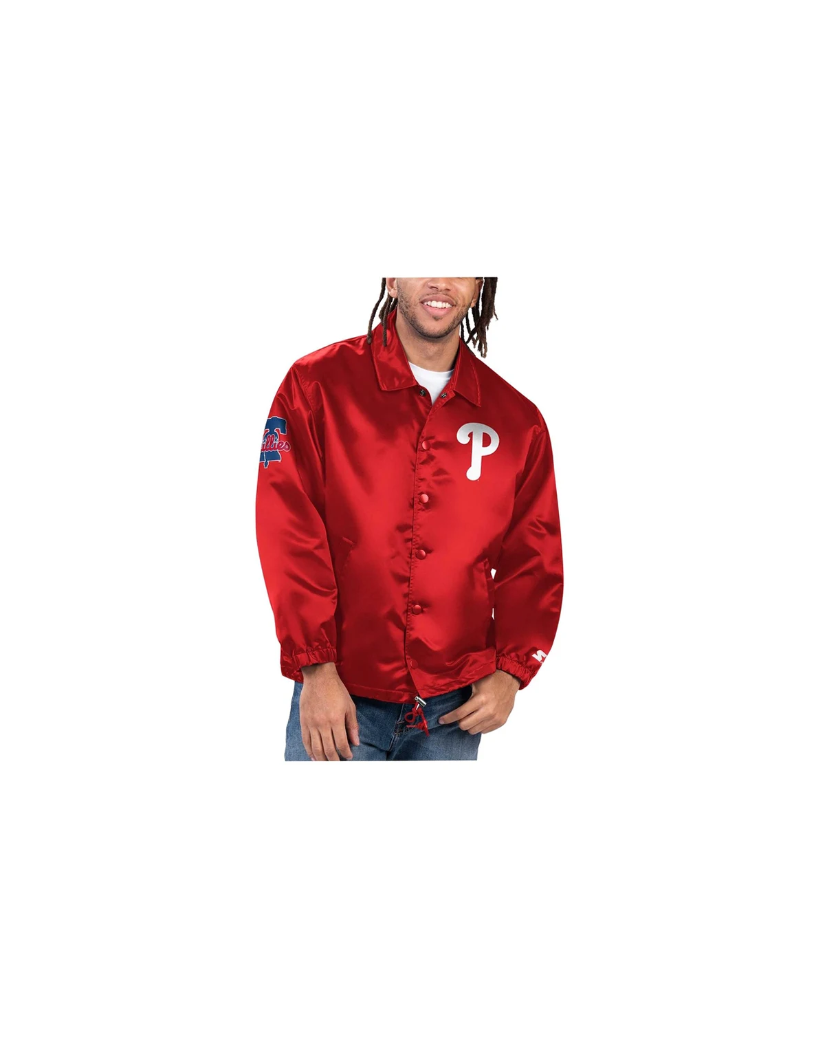 Men's Red Philadelphia Phillies Option Route Satin Full-Snap Jacket