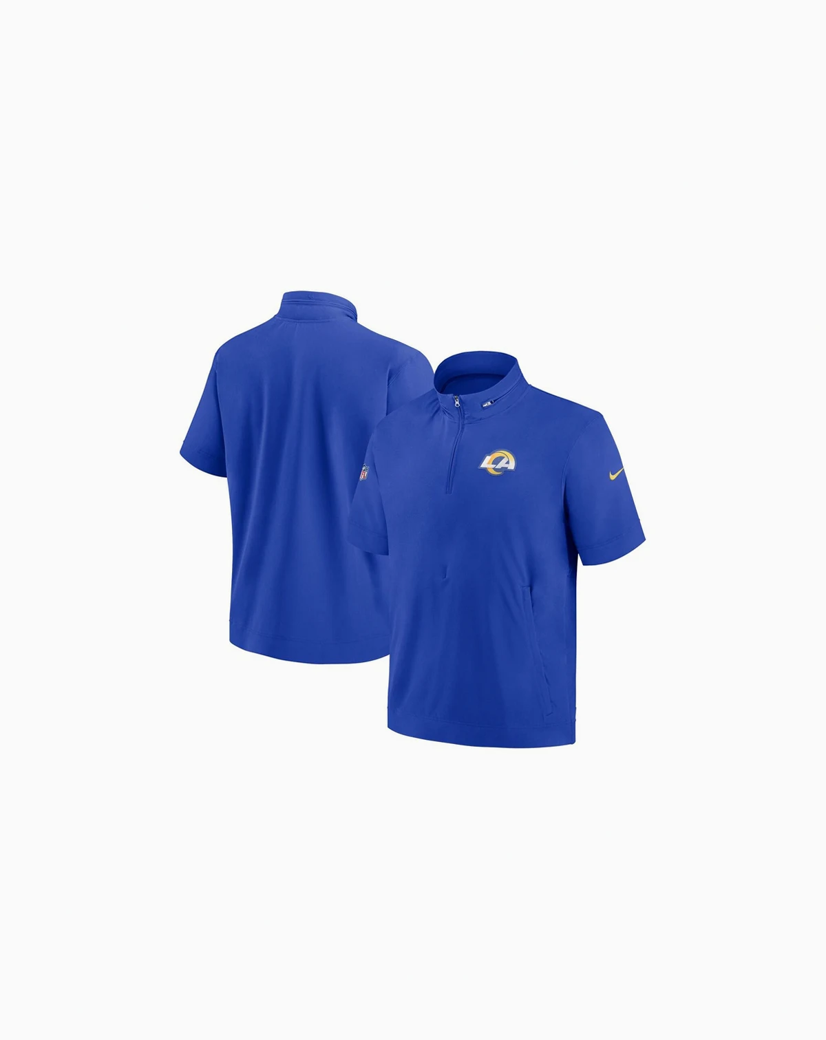 Men's Royal Los Angeles Rams Sideline Coach Short Sleeve Hoodie Quarter-Zip Jacket
