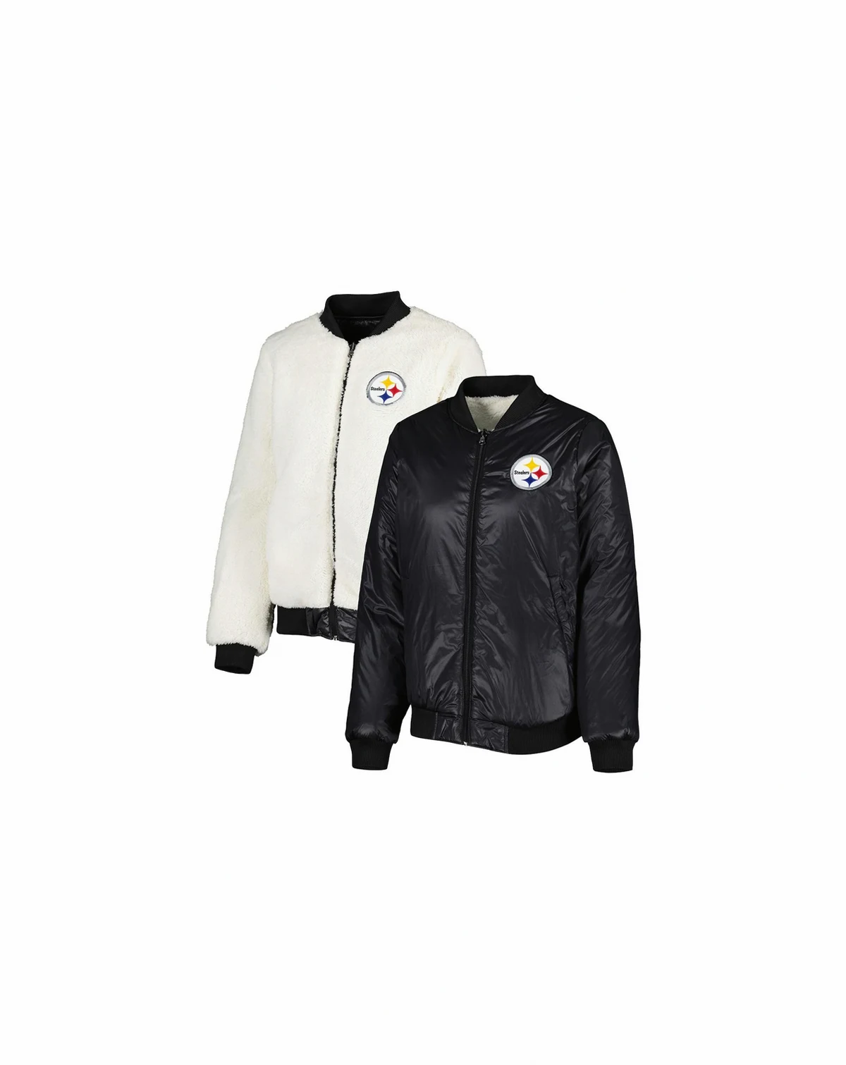Women's Oatmeal, Black Pittsburgh Steelers Switchback Reversible Full-Zip Jacket