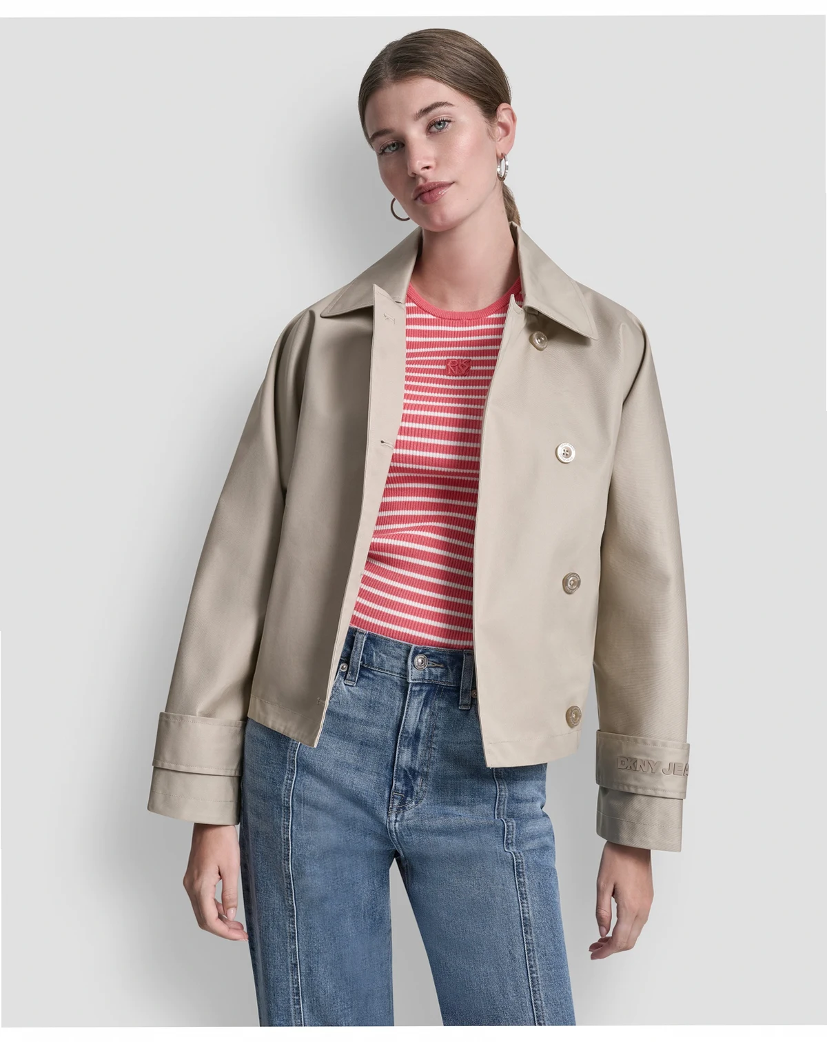 Women's Short Single Breasted Dolman Sleeve Military Trench Jacket