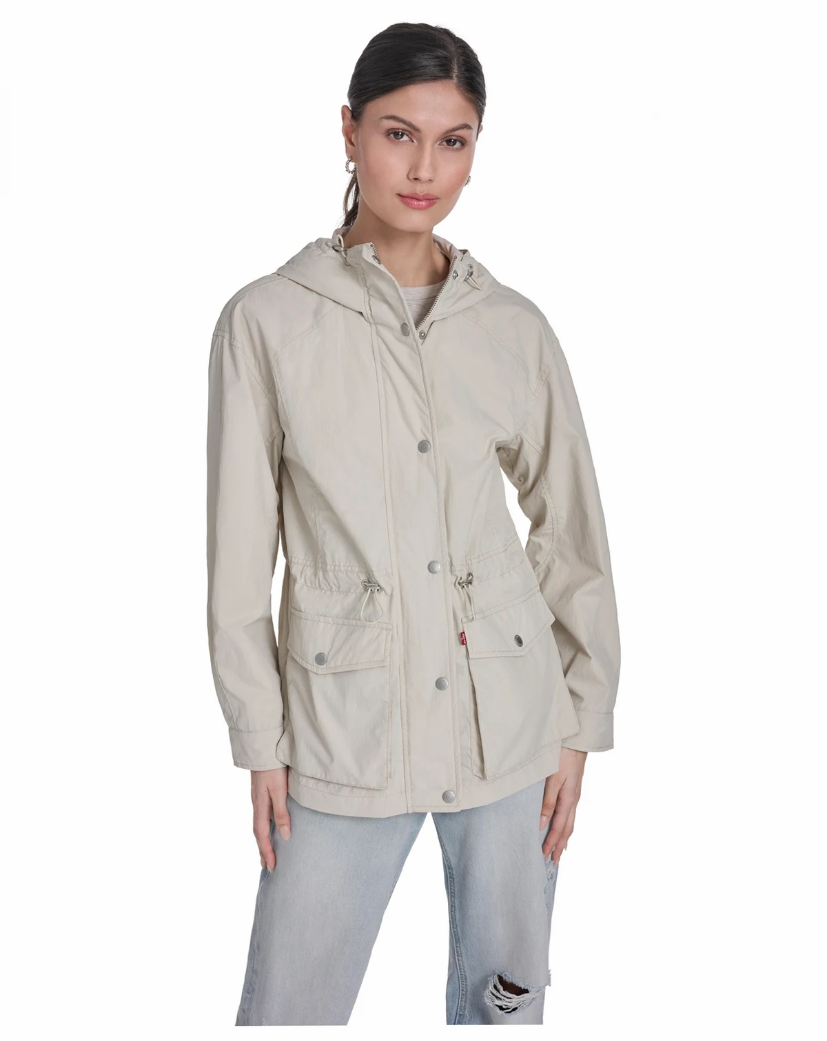 Women's Hooded Zipper and Button-Snap Jacket
