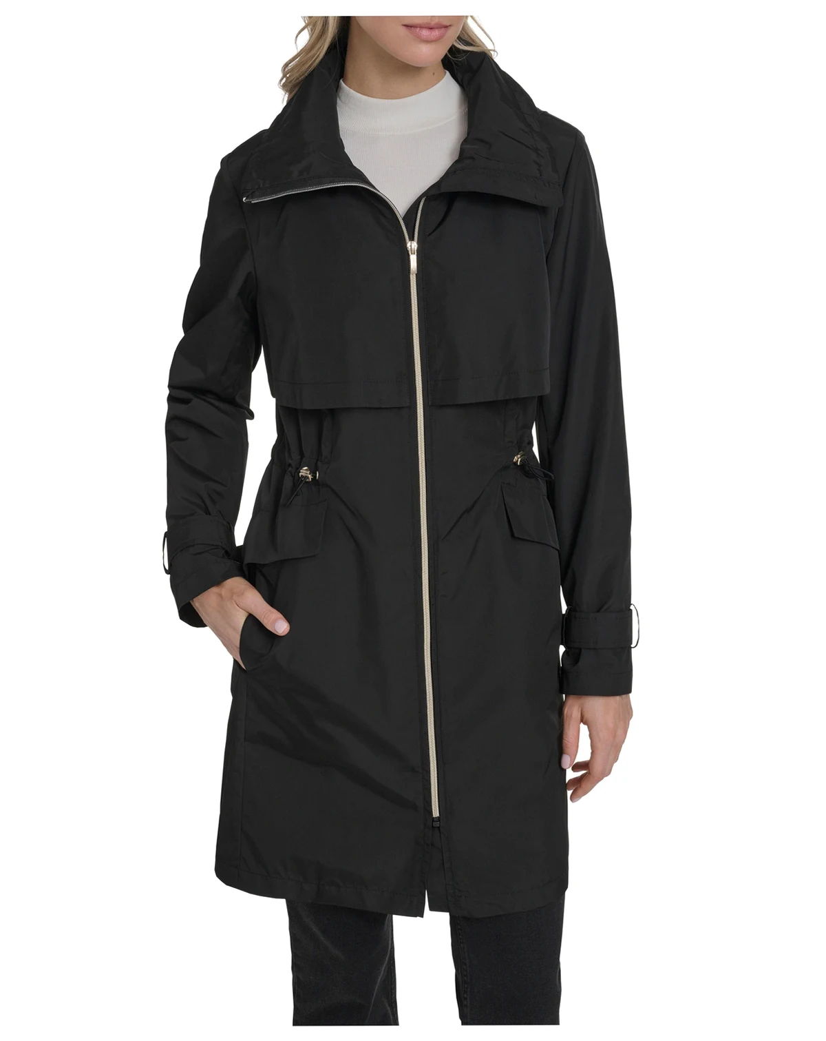 Women's Zip Up Trench Coat With Stow Away Hood