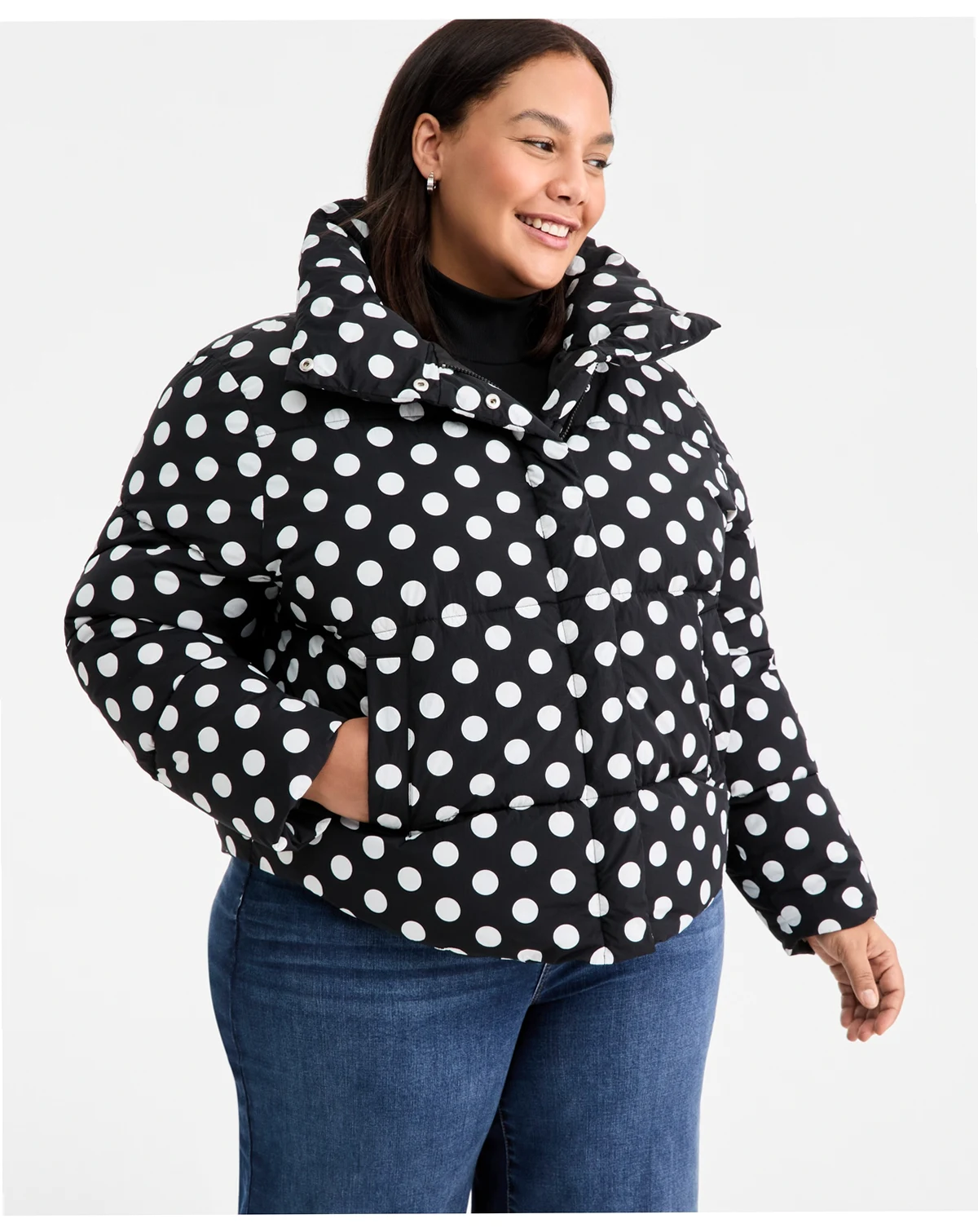 Trendy Plus Size Polka-Dot Puffer Jacket, Macy's Exclusive