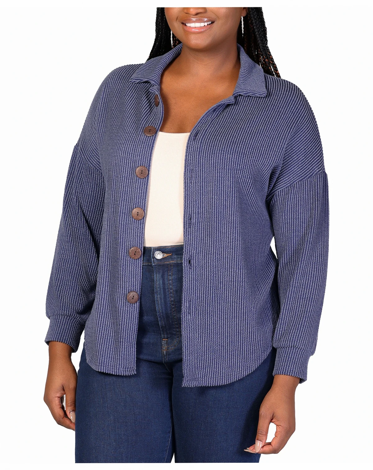 Plus Size Rib Button Up Shirt Jacket