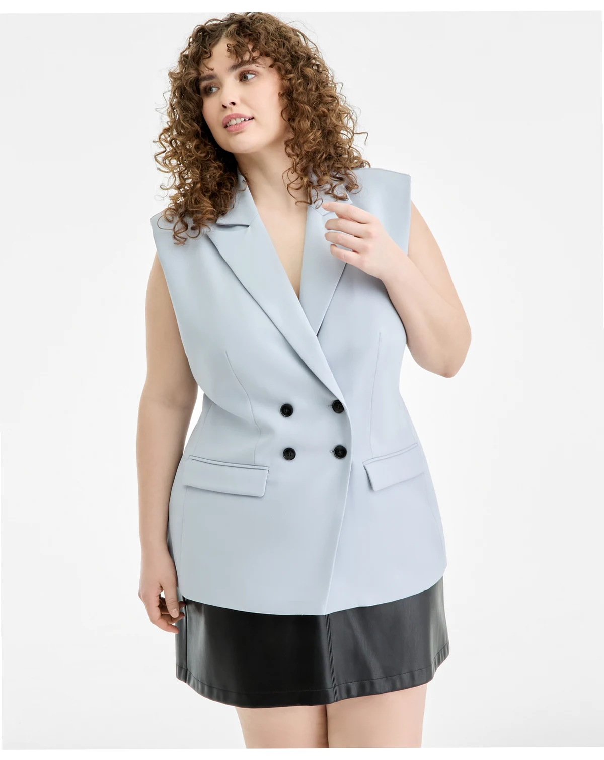 Trendy Plus Size Peak-Lapel Double-Breasted Vest, Macy's Exclusive