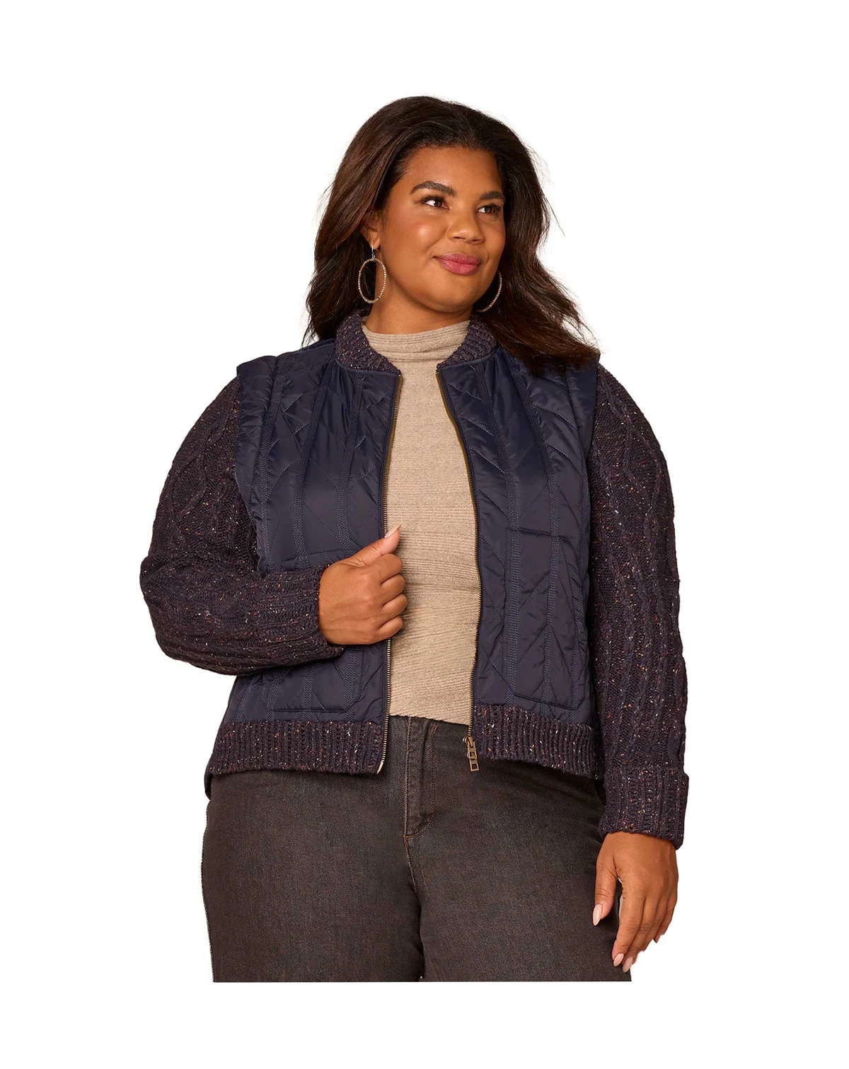 Plus Size Stand Collar Quilted Vest Zip Jacket