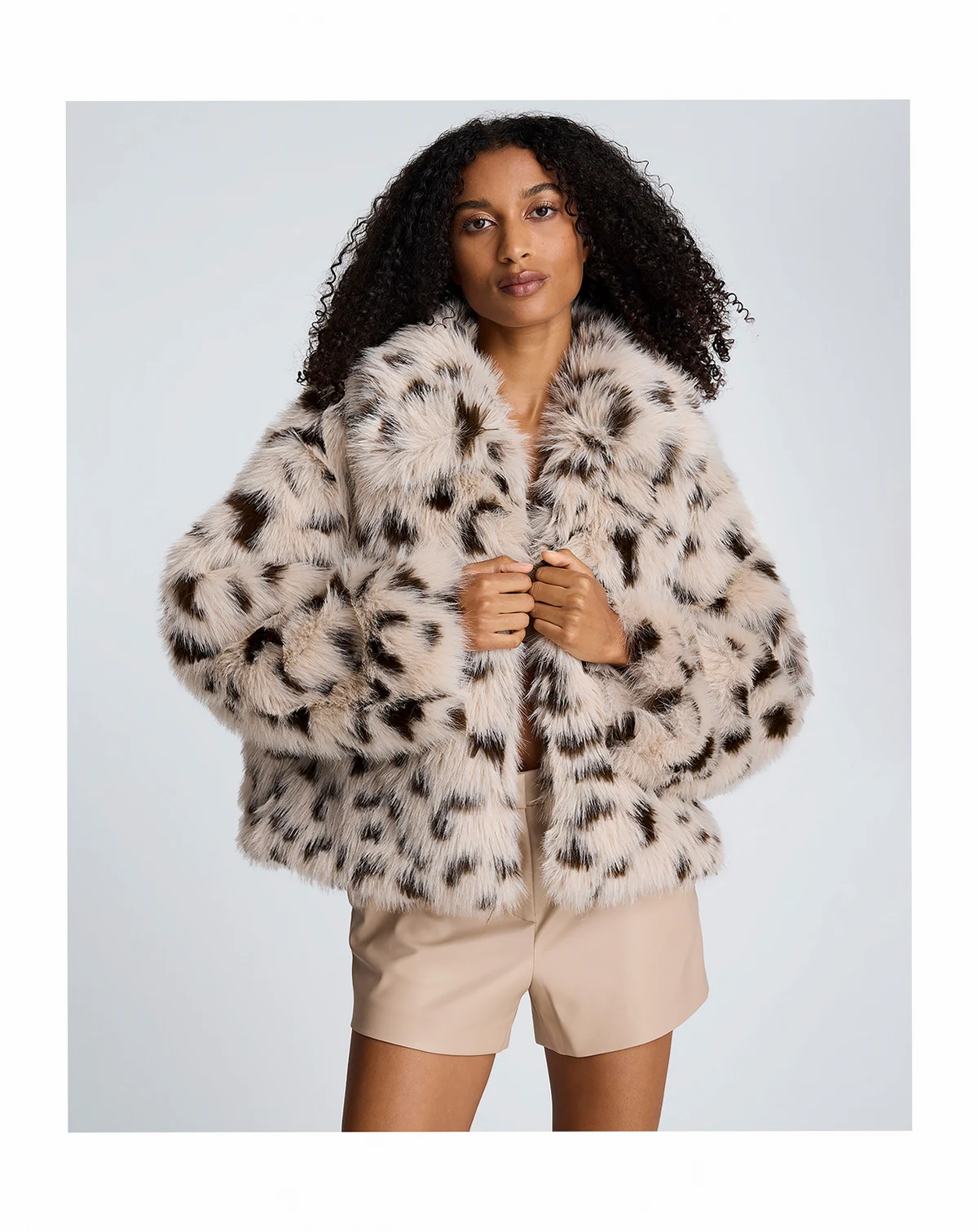 Women's Faux Fur Cropped Long-Sleeve Coat Jacket