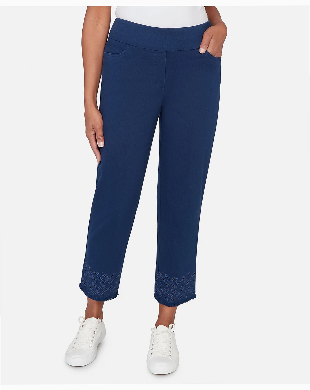 Women's  Mykonos Geometric Embroidered Super Stretch Denim Ankle Pant
