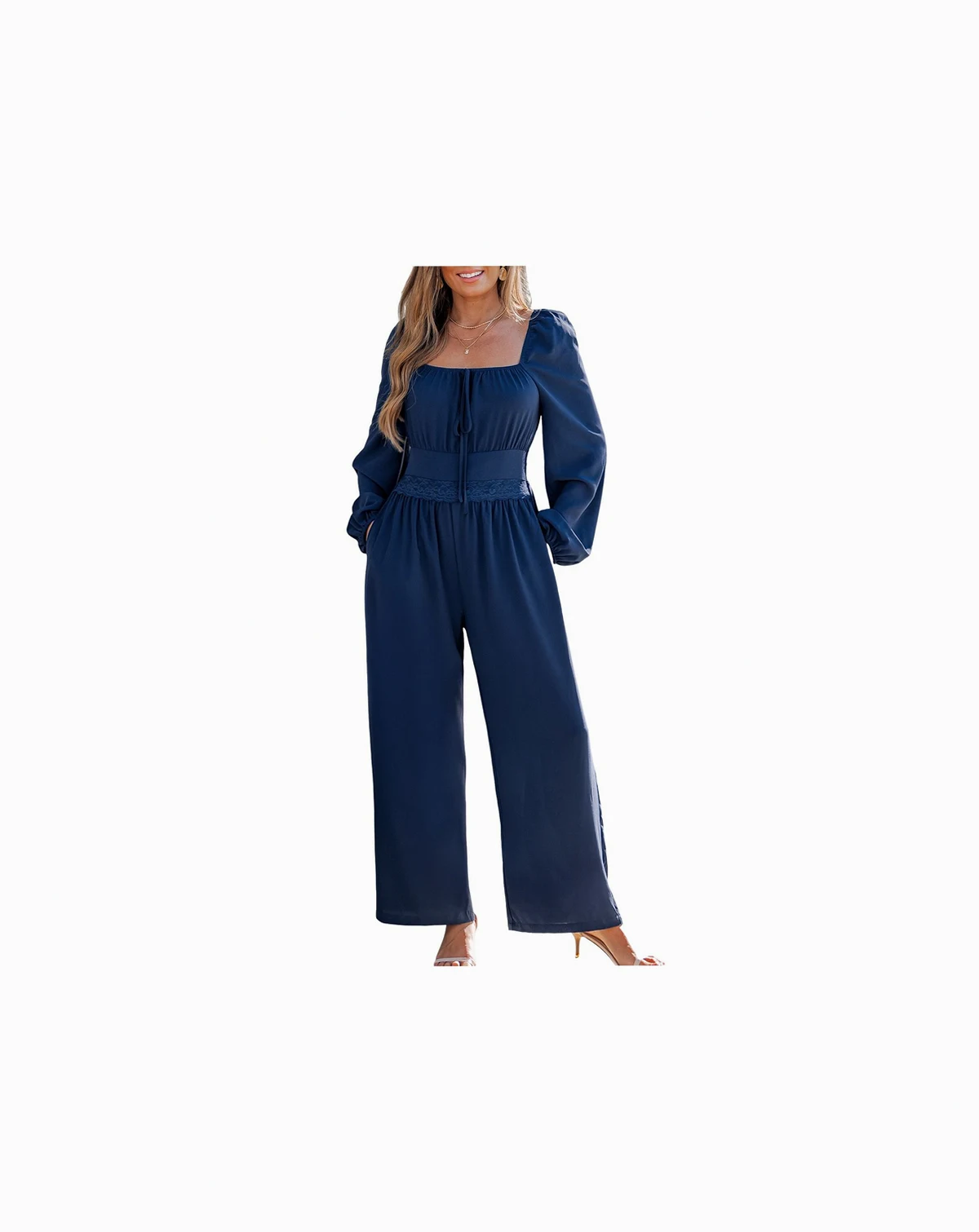 Women's Square Neck Smocked Back Jumpsuit