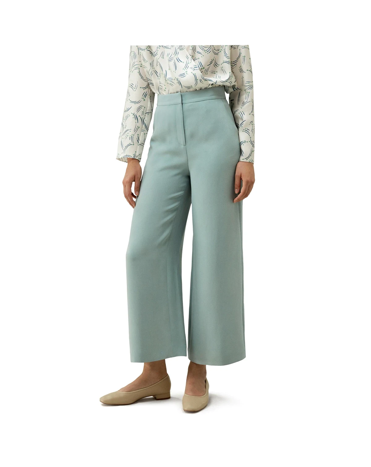 Women's Silk Wide Leg Tailored Pant with Mid Rise