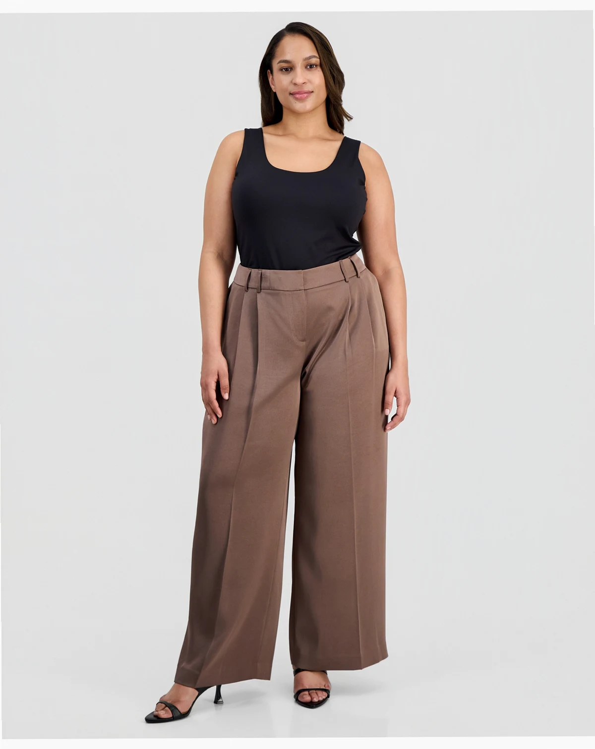 Plus Size Pleat-Front Wide-Leg Satin Pants