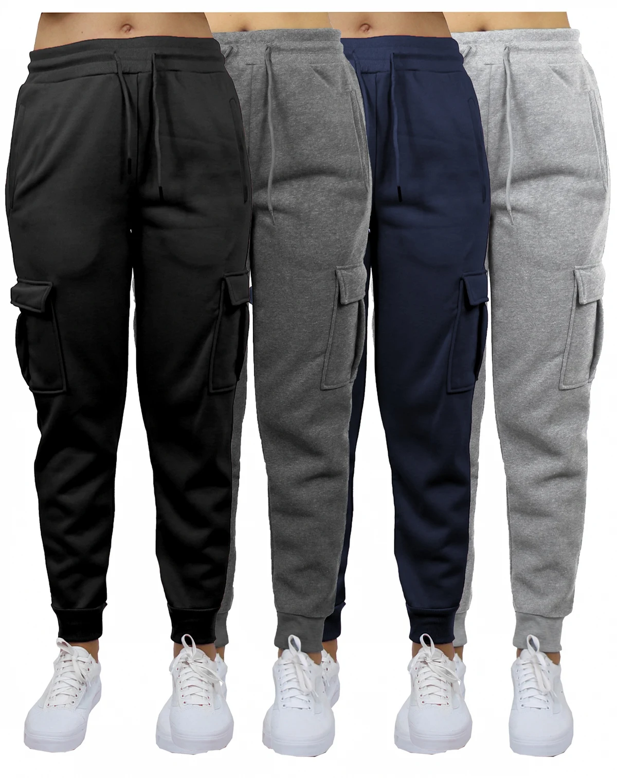 Women's Heavyweight Loose Fit Fleece-Lined Cargo Jogger Pants-4PK
