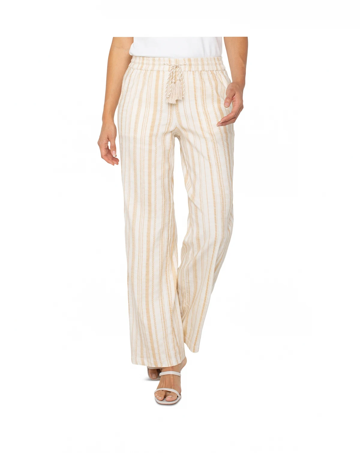 Petite Stripe Drawstring Wide-Leg Pants