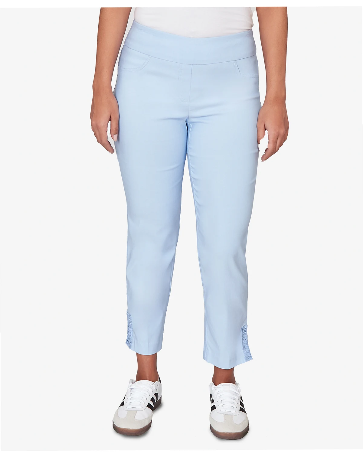 Petite Lace Trim Pull On Silky Tech Ankle Pants