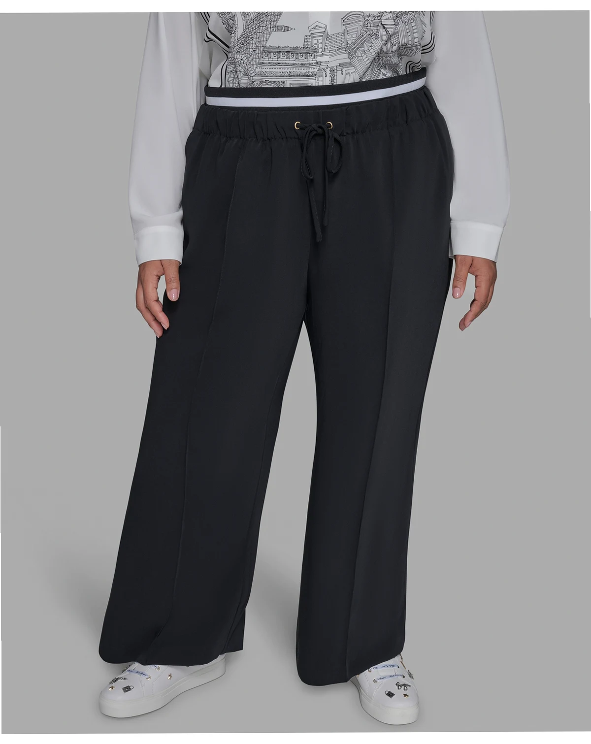 Plus Size Double Waistband Long Casual Pants