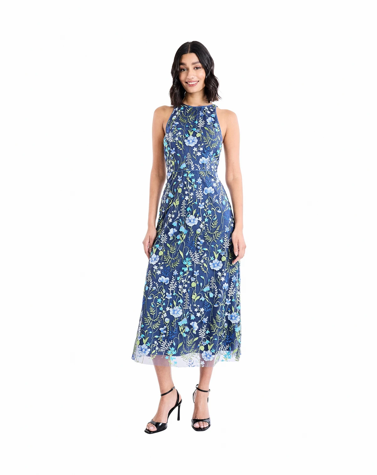 Women's Embroidered Floral Midi Nylon Dress