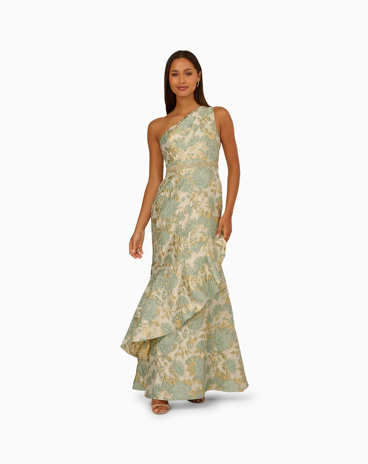 Women's Metallic Jacquard One-Shoulder Dress