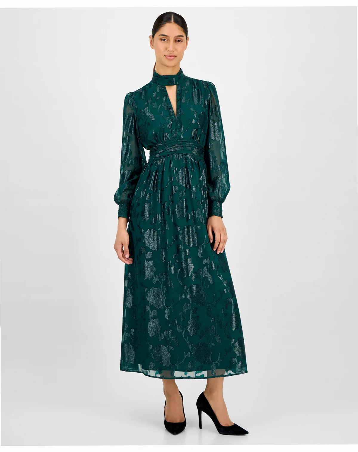 Women's Floral Chiffon Split-Neck Maxi Dress