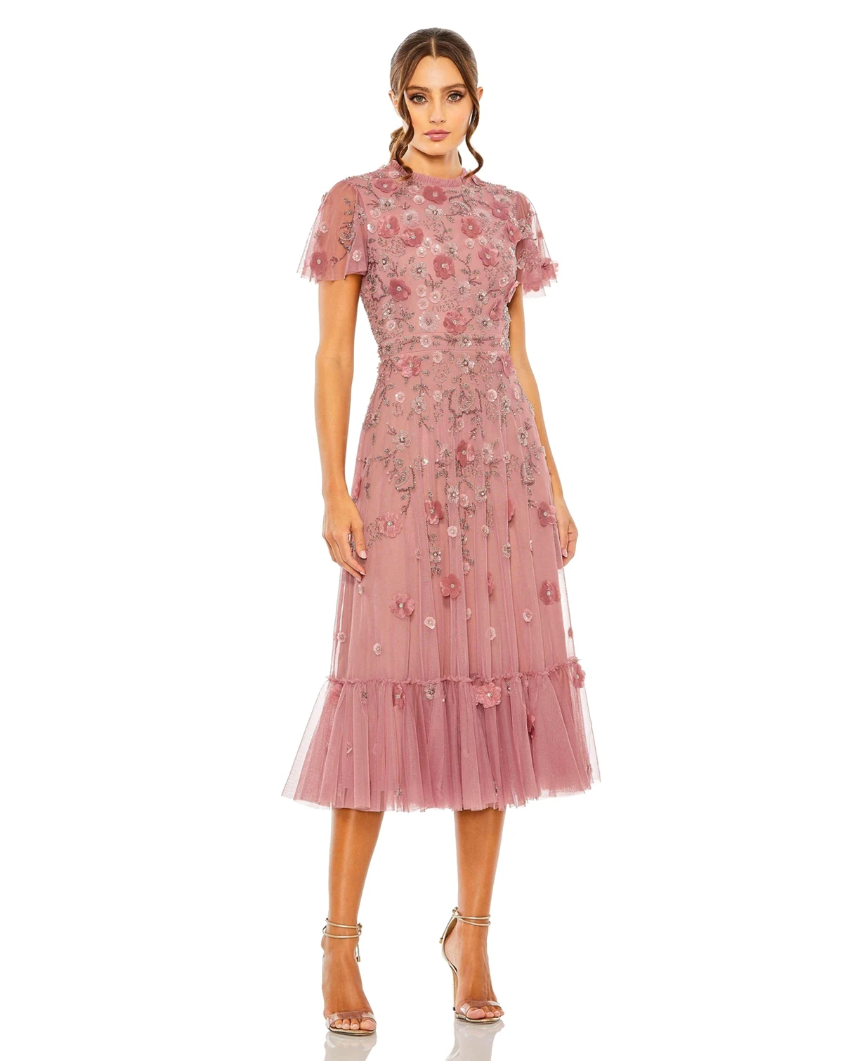 Women's Embellished High Neck Cap Sleeve A Line Dress