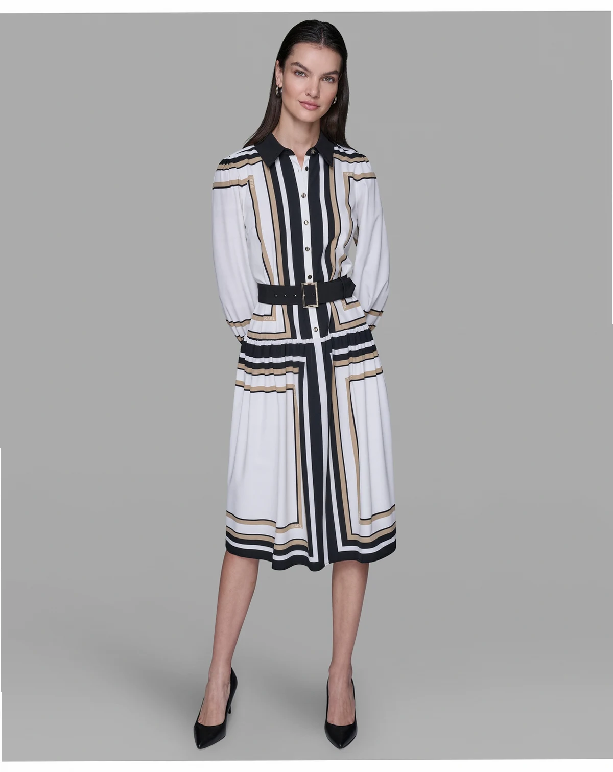 Women's Printed Crepe Collar Shirt Dress