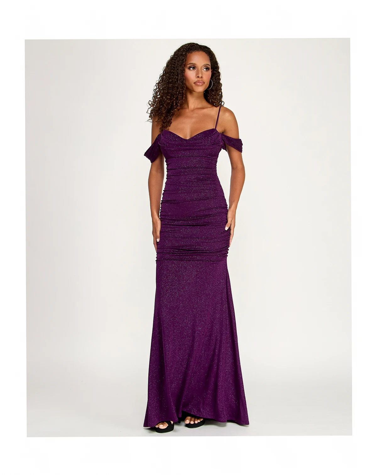 Juniors' Off-The-Shoulder Glitter Mermaid Gown