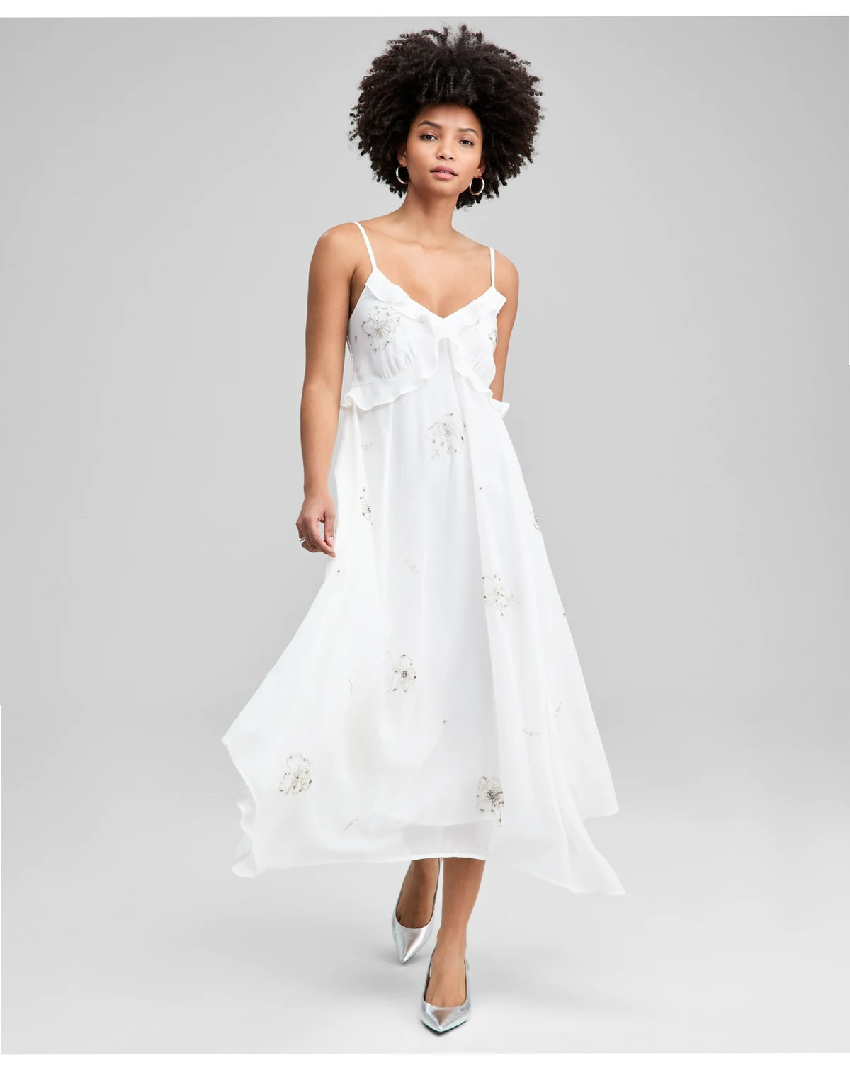 Women's Beaded Floral Asymmetrical-Hem Dress, Macy's Exclusive