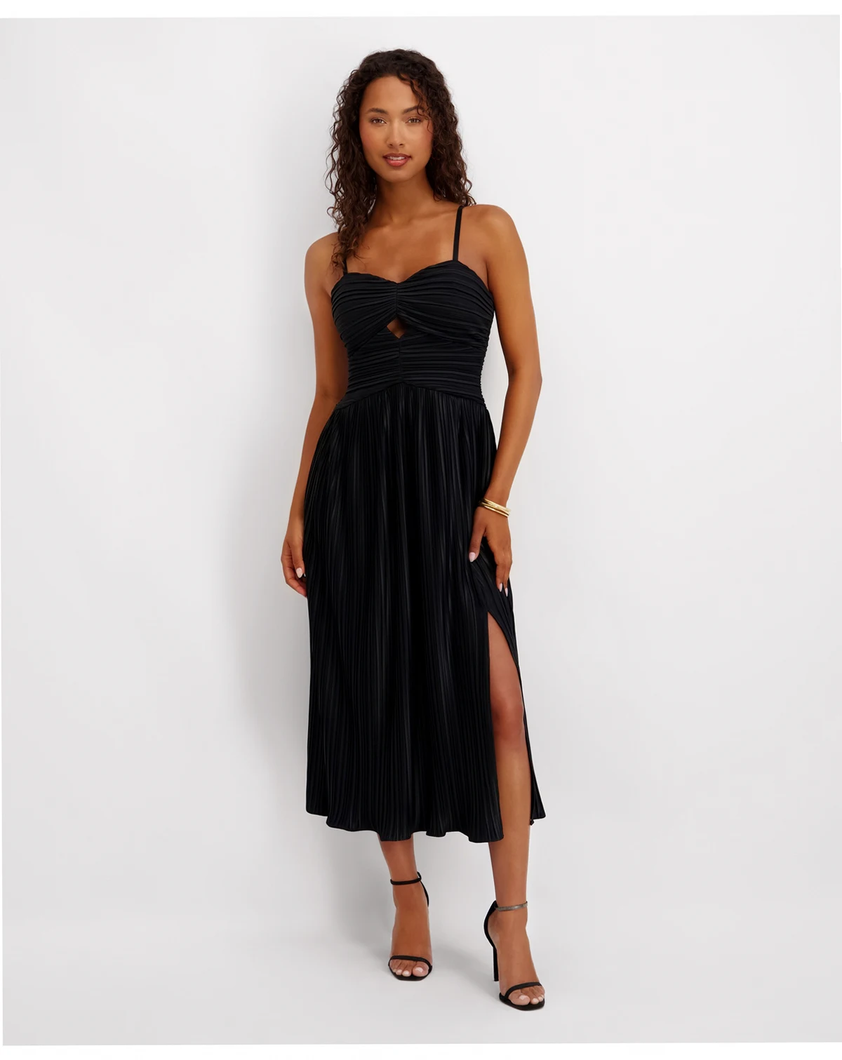 Women's Pleated Woven Sleeveless Midi Dress