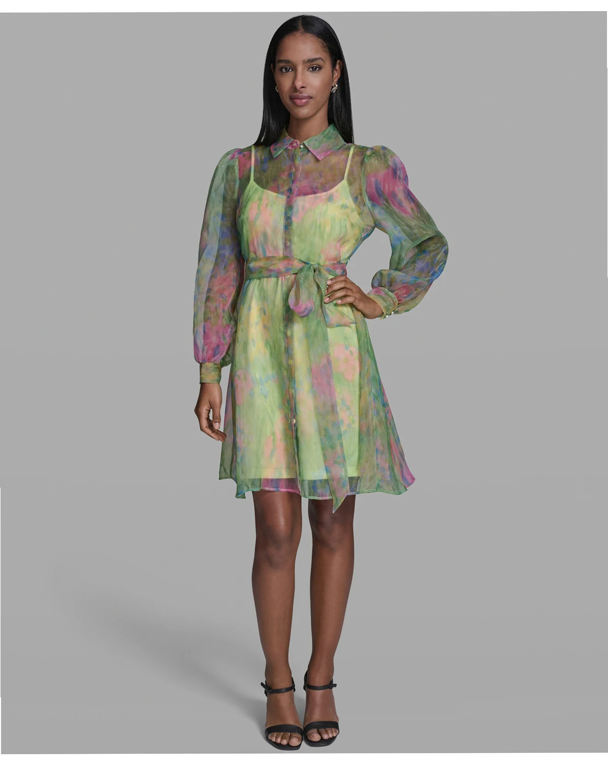 Women's Printed Puff-Sleeve Collared Dress