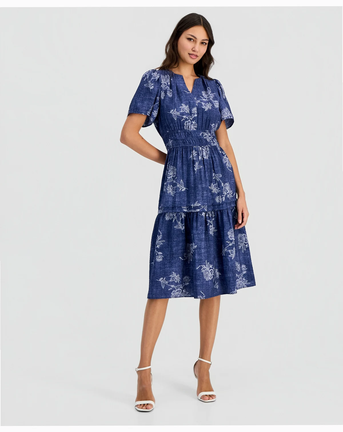 Women's Printed Flutter-Sleeve Midi Dress