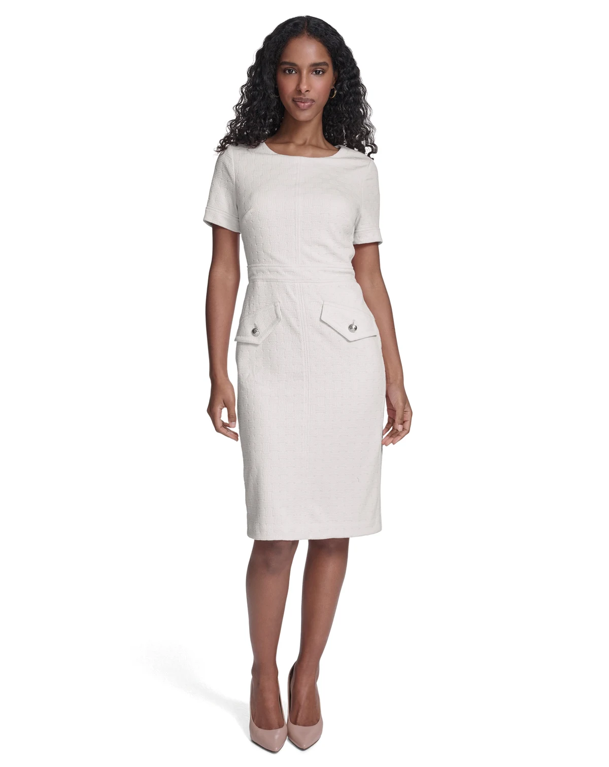 Women's Short-Sleeve Wicker Weave Shift Dress