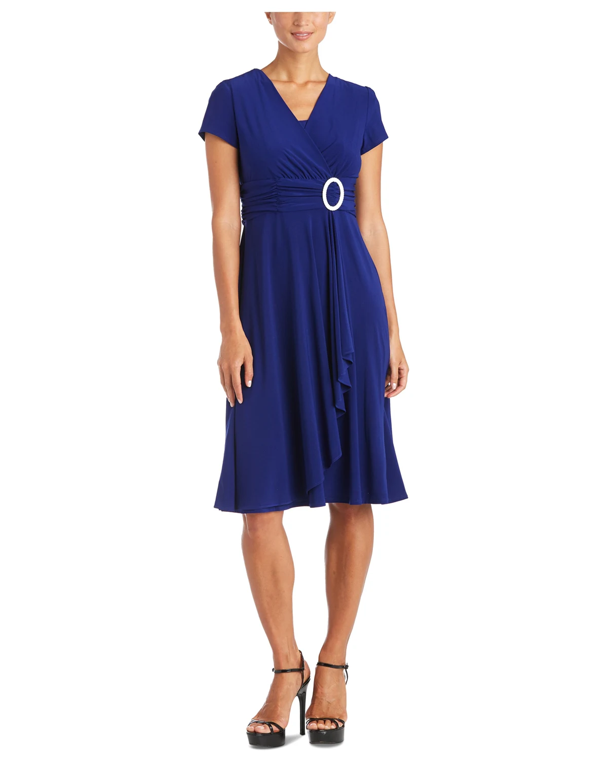 R&M Richards Short-Sleeve Faux-Wrap Dress