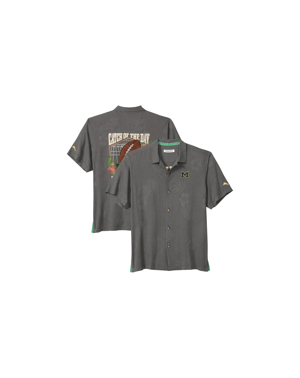Men's Gray Michigan Wolverines Catch of the Day Camp IslandZone Button-Up T-Shirt