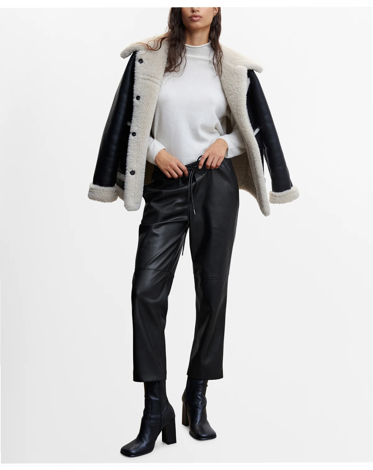 Women's Leather-Effect Elastic Waist Trousers