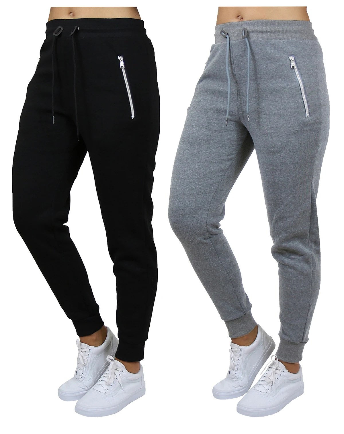Women's Loose Fit Fleece Lined Jogger Sweatpants with Zipper Pockets-2 Pack