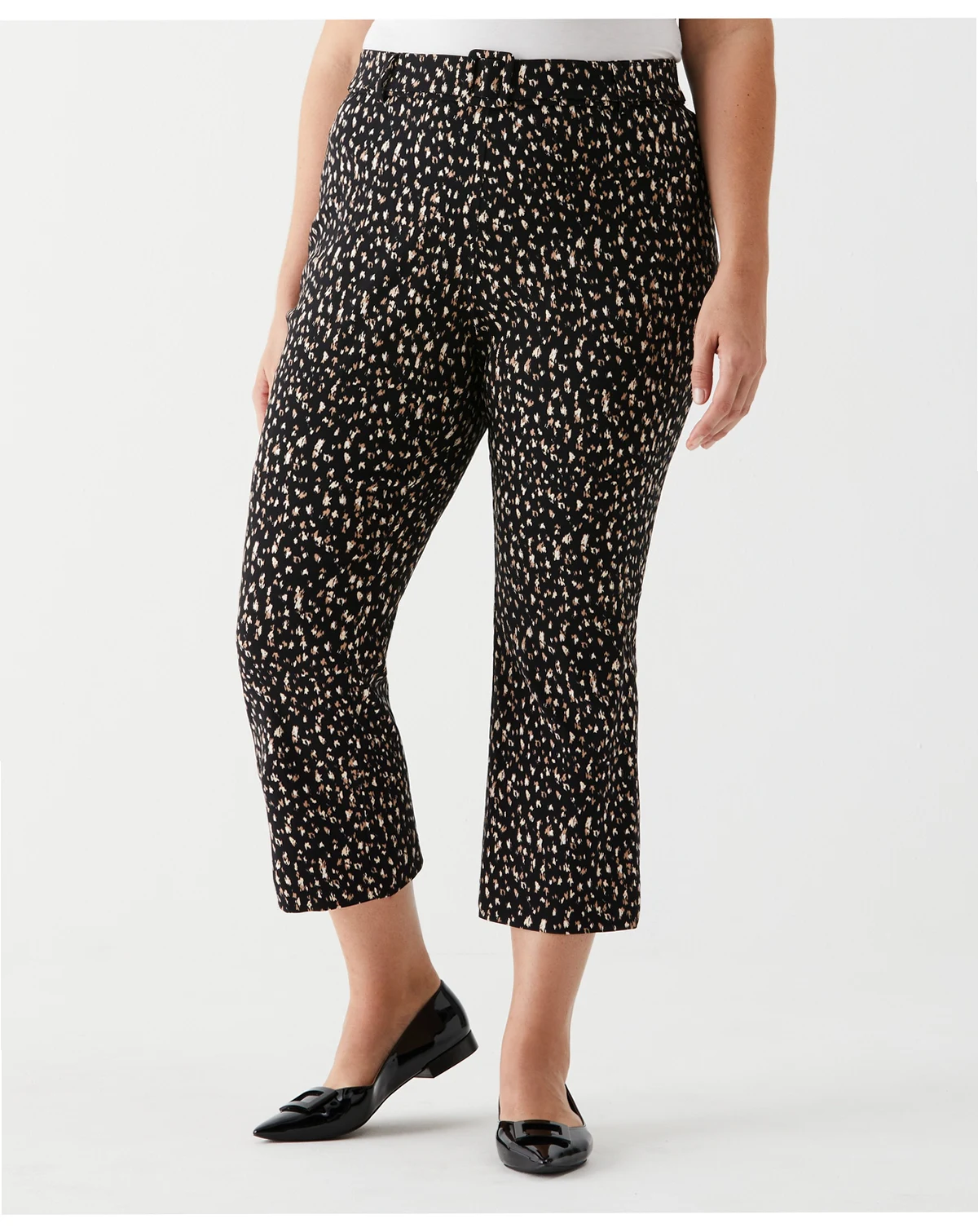 Plus Size Printed Crop Bootcut Pant with Belt